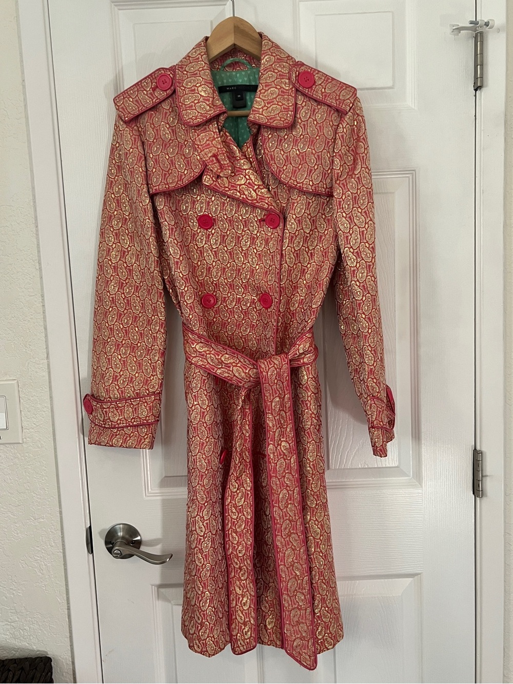 Marc Jacobs Pink and Gold Paisley Trench Coat